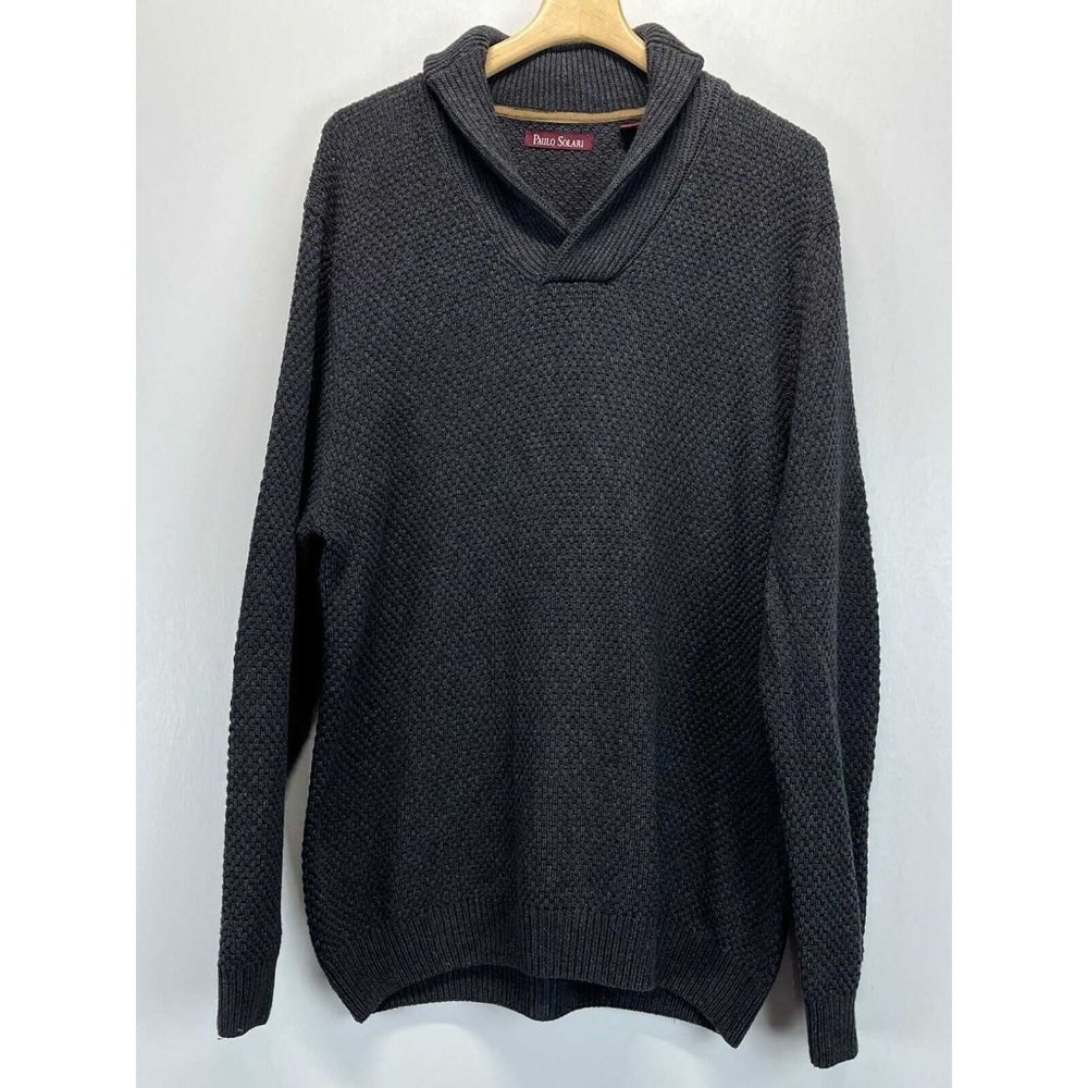 Mens Paulo Solari Textured Sweater Sz XL VGUC Elbow Patches Shawl Collar